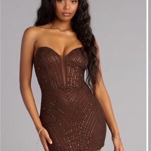 Windsor Brown Strapless Mini Dress